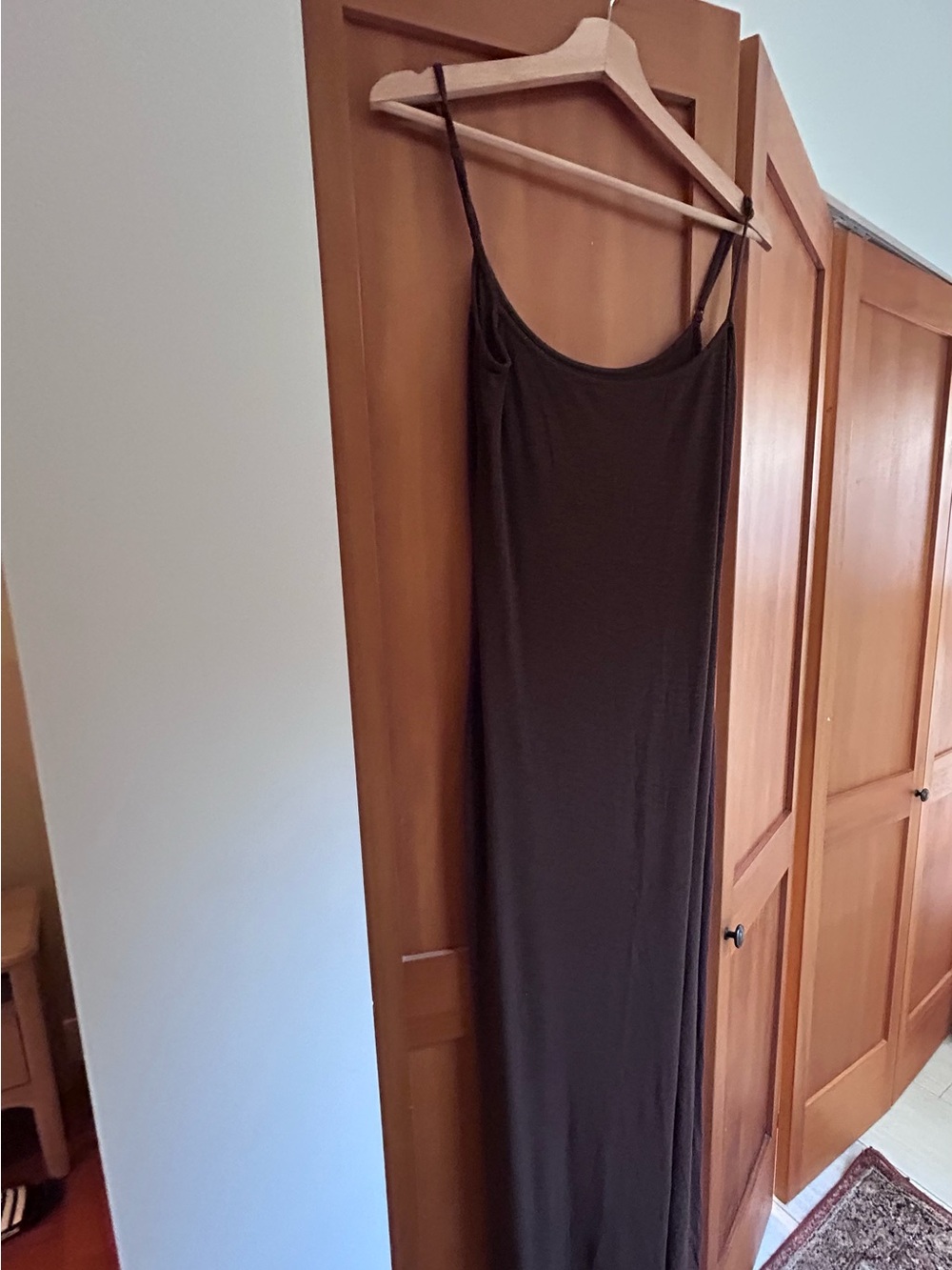 Women's Simple Brown Slip Dress with Spaghetti Straps